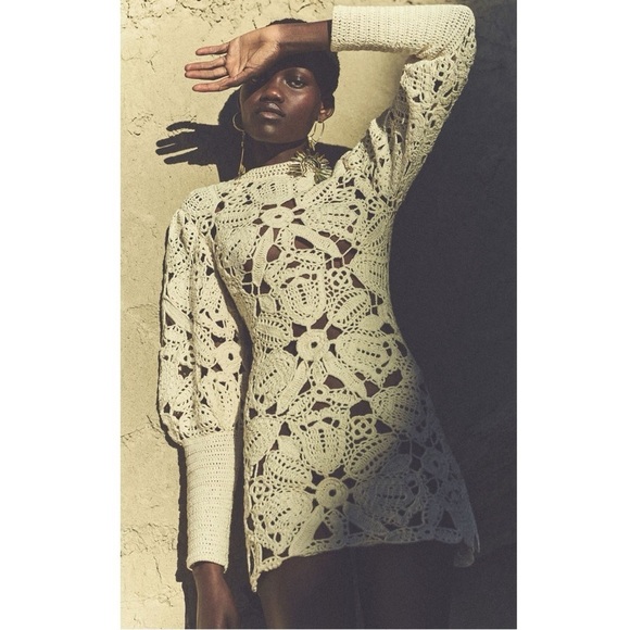 Ulla Johnson Aamina Hand Crocheted Semi Sheer Cotton Mini Dress Neutral - Picture 10 of 12